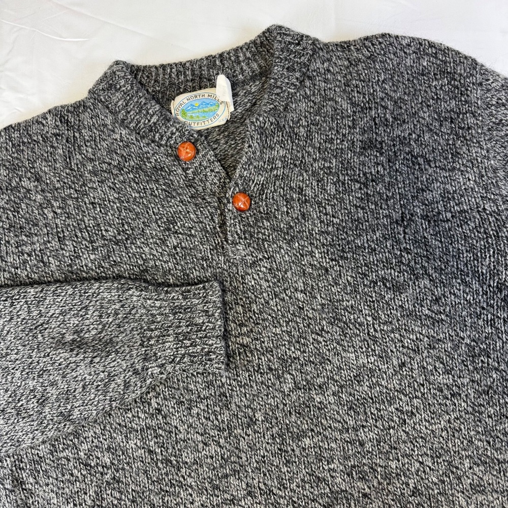 Vintage Royal North Mills Outfitters Wool Blend Henley Large Gray Men's USA Made